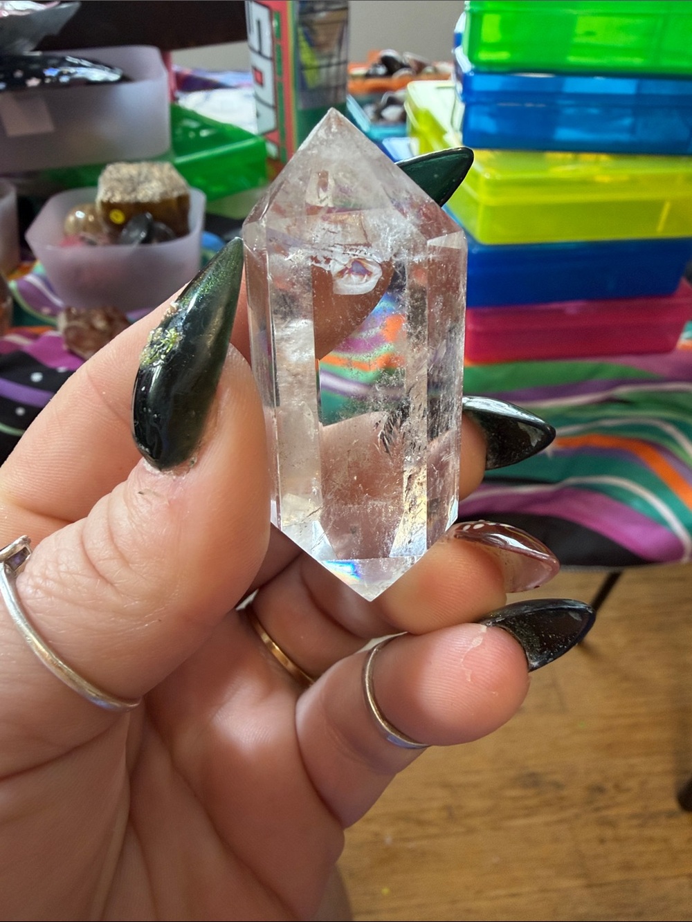 Clear Quartz double point — Natural Clear Crystal with rainbow inclusions